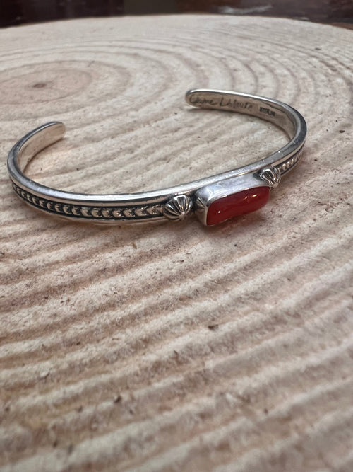Sterling Silver Coral Bracelet by Jerome Delgarito - Cowhide and Conchos