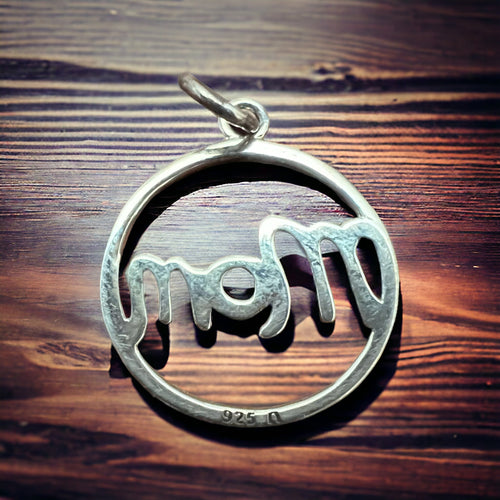 Sterling Silver Mom pendant/charm - Cowhide and Conchos
