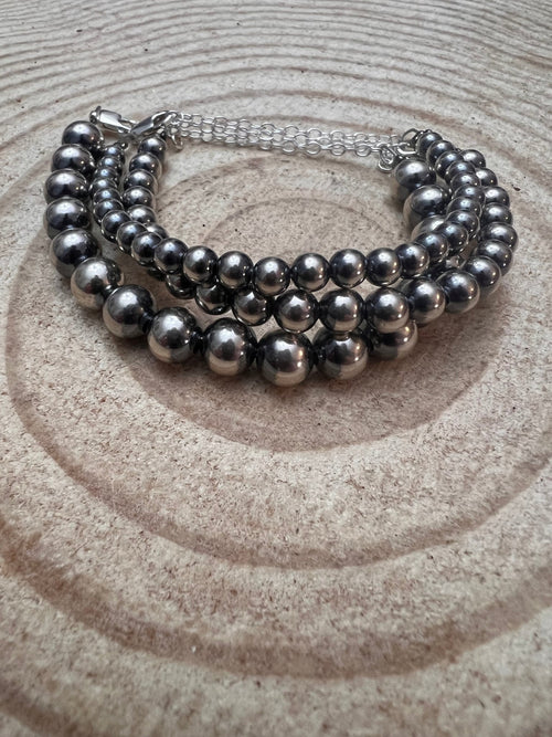 Sterling Silver Pearl Bracelet – Available in All Sizes (3, 4, 5 or 6 mm) - Cowhide and Conchos