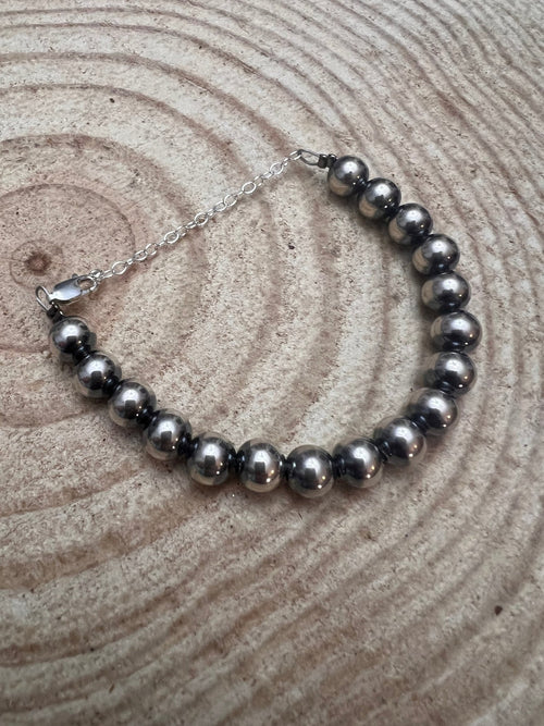 Sterling Silver Pearl Bracelet – Available in All Sizes (3, 4, 5 or 6 mm) - Cowhide and Conchos
