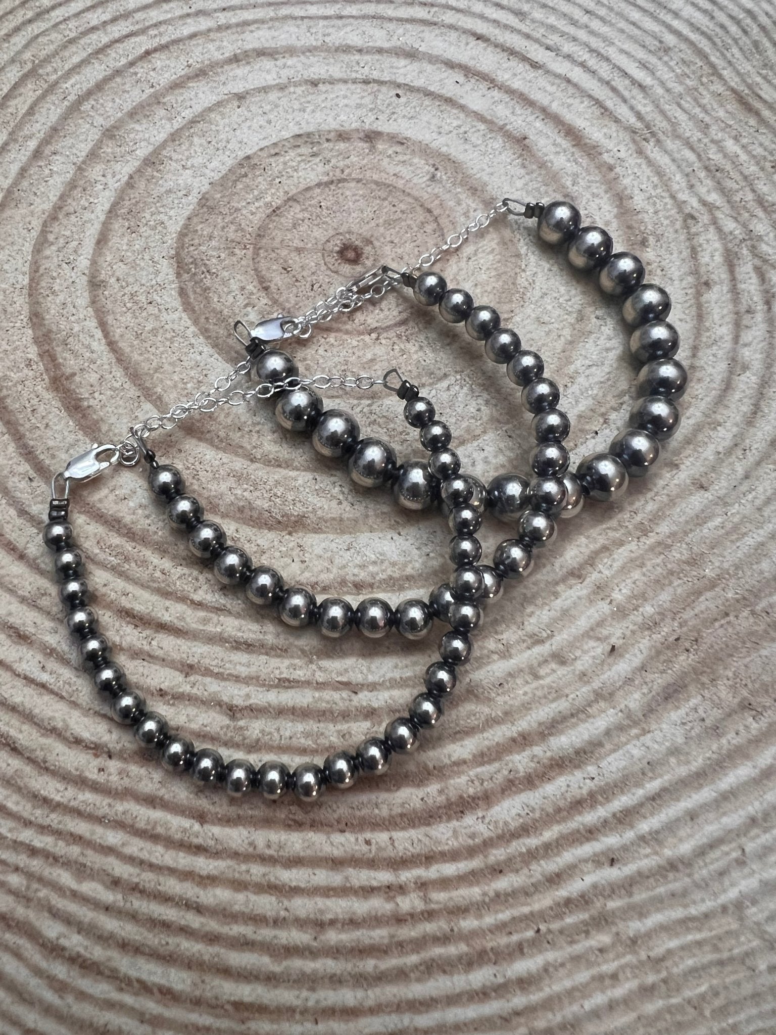 Sterling Silver Pearl Bracelet – Available in All Sizes (3, 4, 5 or 6 mm) - Cowhide and Conchos