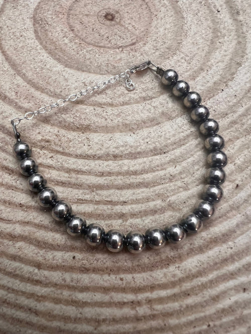 Sterling Silver Pearl Bracelet – Available in All Sizes (3, 4, 5 or 6 mm) - Cowhide and Conchos