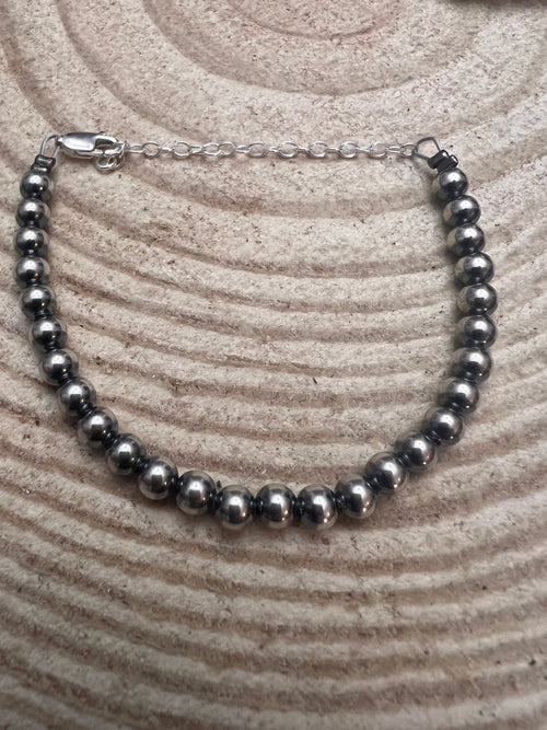 Sterling Silver Pearl Bracelet – Available in All Sizes (3, 4, 5 or 6 mm) - Cowhide and Conchos