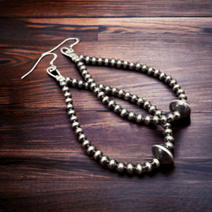 Sterling Silver Pearls teardrop earrings - 2 1/2 inch drop - Cowhide and Conchos