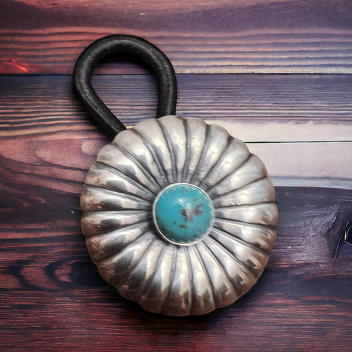 Sterling silver & Turquoise Concho hair tie - Cowhide and Conchos