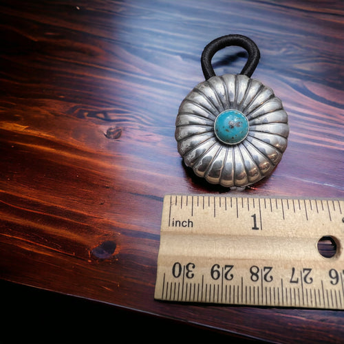 Sterling silver & Turquoise Concho hair tie - Cowhide and Conchos