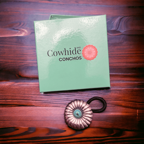 Sterling silver & Turquoise Concho hair tie - Cowhide and Conchos