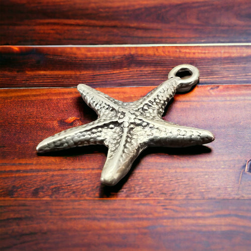 Sterling Starfish pendant/charm - Cowhide and Conchos
