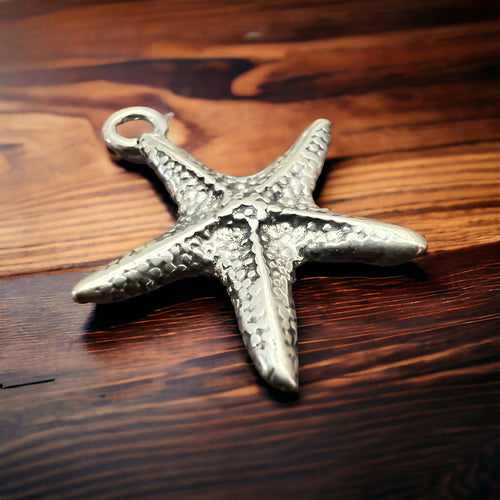 Sterling Starfish pendant/charm - Cowhide and Conchos