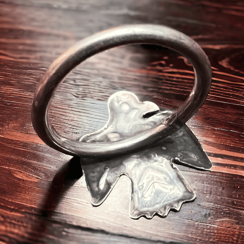 Sterling Thunderbird Ring - Cowhide and Conchos