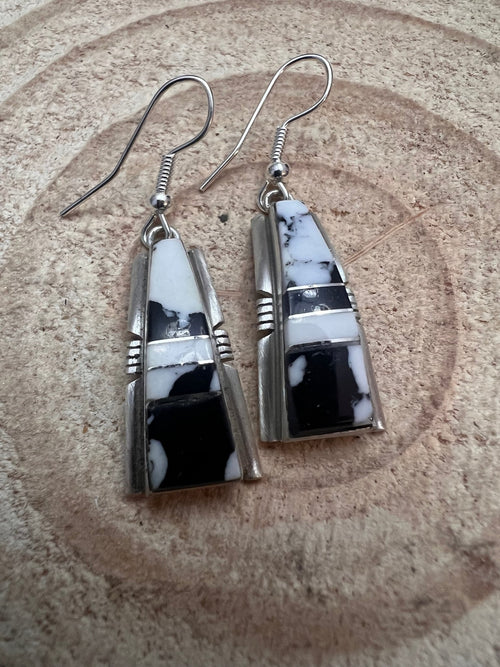 Steve Francisco White Buffalo Inlay Earrings - Cowhide and Conchos