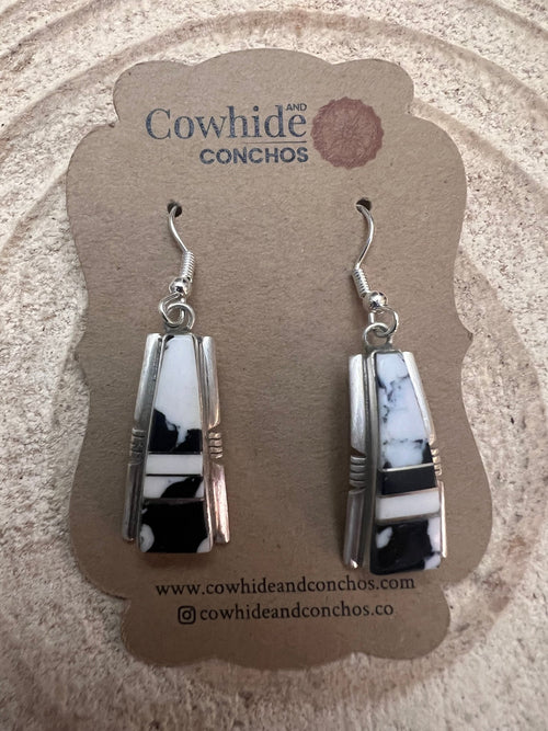 Steve Francisco White Buffalo Inlay Earrings - Cowhide and Conchos