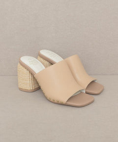 Studded Raffia Slide Heel - Cowhide and Conchos