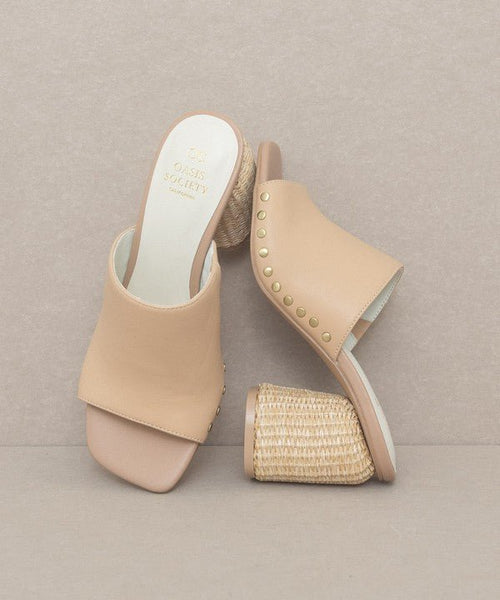 Studded Raffia Slide Heel - Cowhide and Conchos