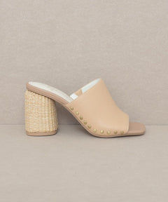 Studded Raffia Slide Heel - Cowhide and Conchos