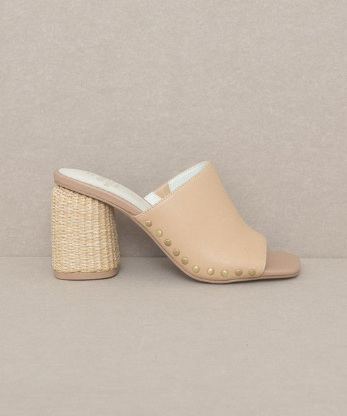 Studded Raffia Slide Heel - Cowhide and Conchos