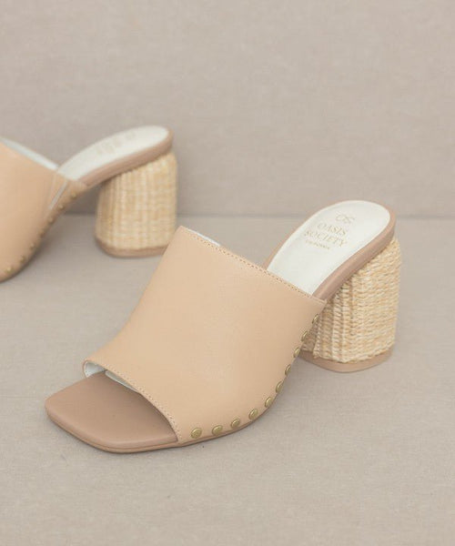 Studded Raffia Slide Heel - Cowhide and Conchos