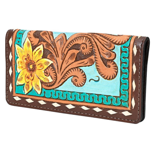 Sunflower Genuine Leather Western Wallet - Cowhide and Conchos