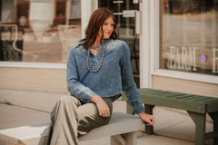 Sunwash Western Denim Pullover Shirt - Cowhide and Conchos