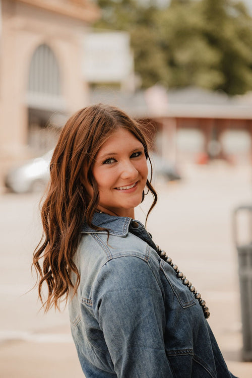Sunwash Western Denim Pullover Shirt - Cowhide and Conchos