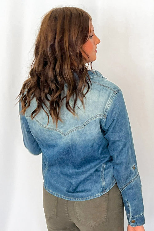 Sunwash Western Denim Pullover Shirt - Cowhide and Conchos