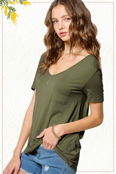Super Soft Pocket Basic Tee - Marsala, Olive, Ginger, Black and Off White - Cowhide and Conchos