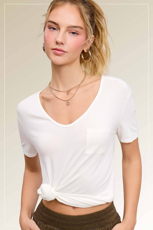Super Soft Pocket Basic Tee - Marsala, Olive, Ginger, Black and Off White - Cowhide and Conchos