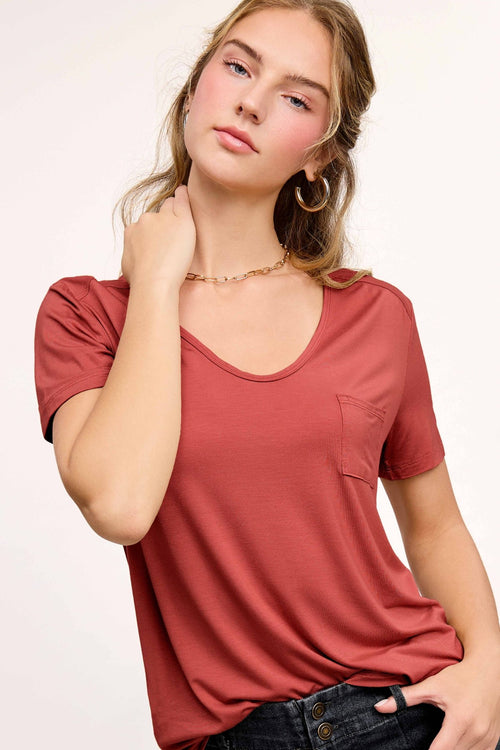 Super Soft Pocket Basic Tee - Marsala, Olive, Ginger, Black and Off White - Cowhide and Conchos