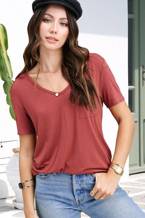 Super Soft Pocket Basic Tee - Marsala, Olive, Ginger, Black and Off White - Cowhide and Conchos
