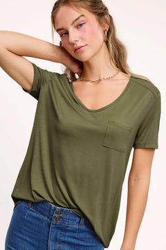 Super Soft Pocket Basic Tee - Marsala, Olive, Ginger, Black and Off White - Cowhide and Conchos
