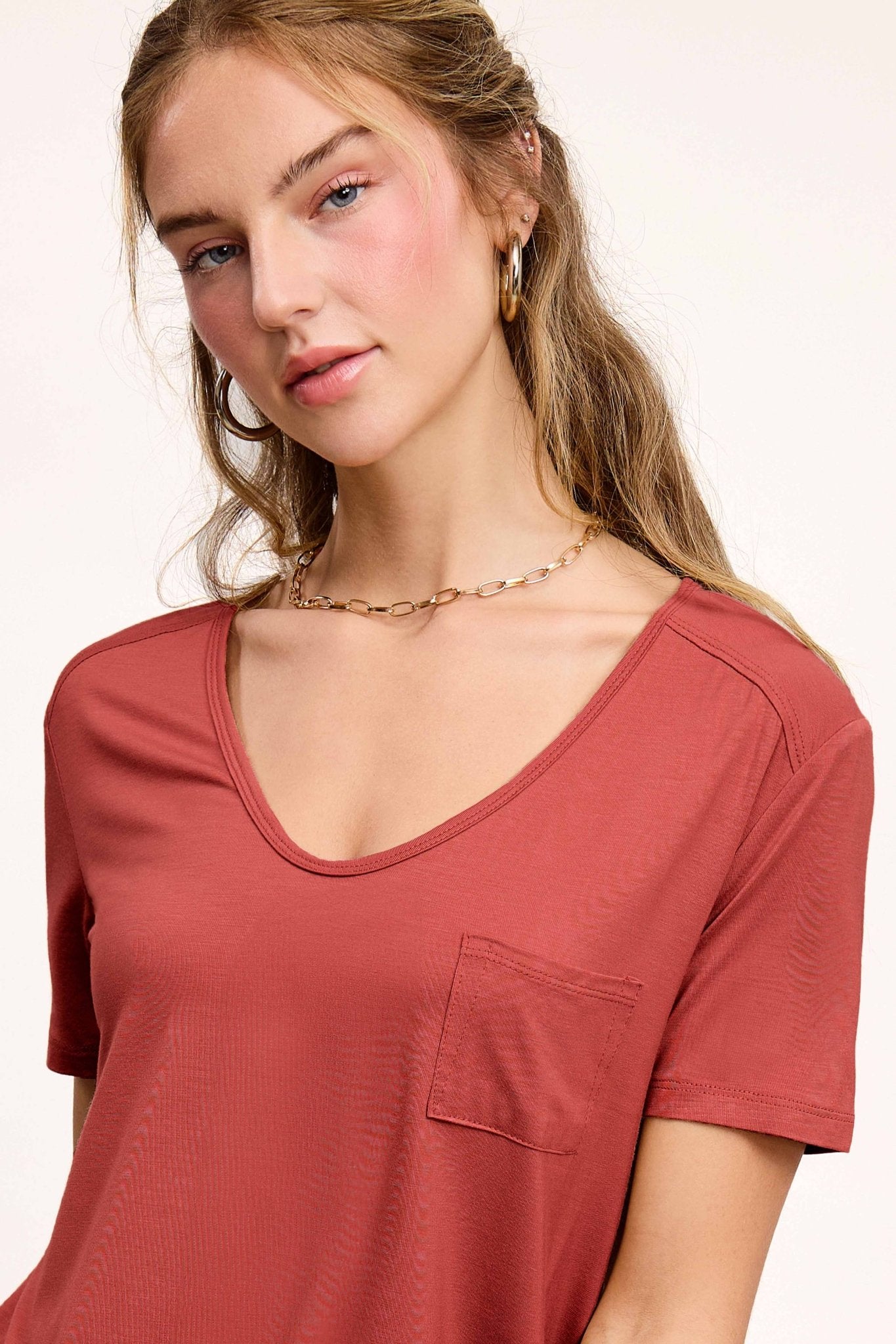 Super Soft Pocket Basic Tee - Marsala, Olive, Ginger, Black and Off White - Cowhide and Conchos