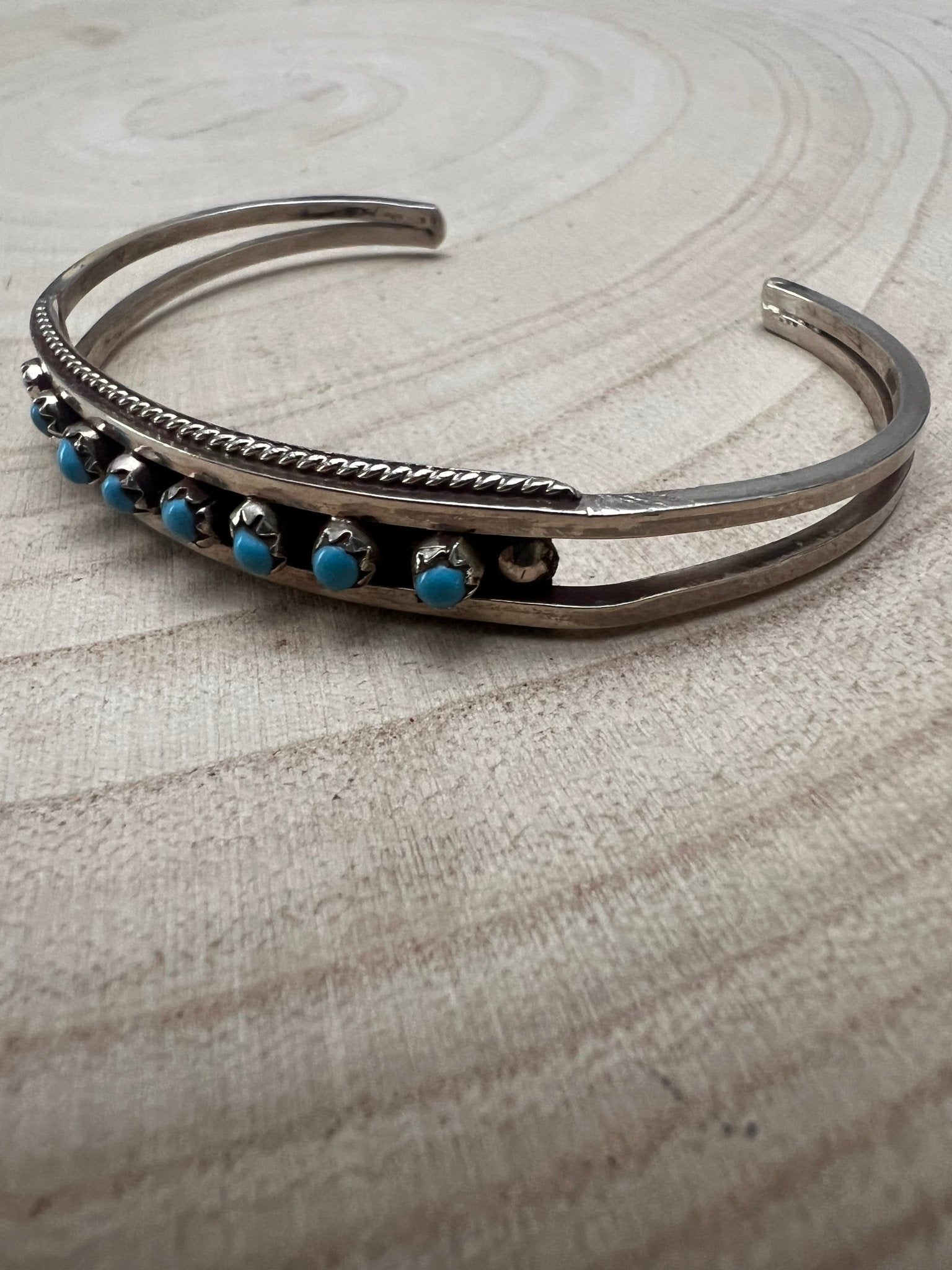 Susie Livingston Turquoise & Sterling Silver Bracelet - Cowhide and Conchos