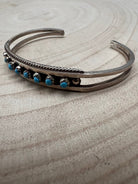 Susie Livingston Turquoise & Sterling Silver Bracelet - Cowhide and Conchos