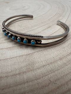 Susie Livingston Turquoise & Sterling Silver Bracelet - Cowhide and Conchos
