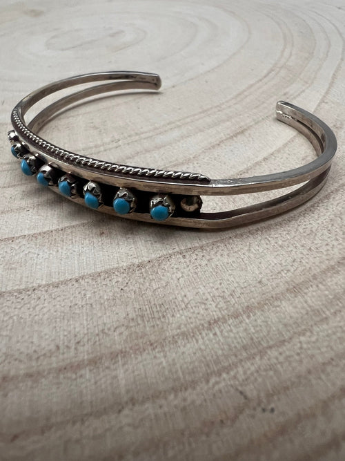 Susie Livingston Turquoise & Sterling Silver Bracelet - Cowhide and Conchos
