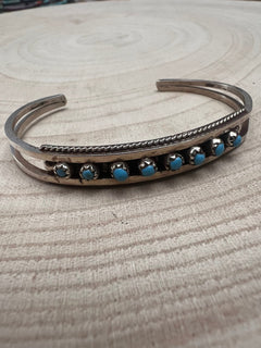 Susie Livingston Turquoise & Sterling Silver Bracelet - Cowhide and Conchos