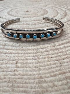 Susie Livingston Turquoise & Sterling Silver Bracelet - Cowhide and Conchos