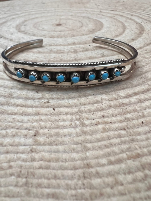 Susie Livingston Turquoise & Sterling Silver Bracelet - Cowhide and Conchos