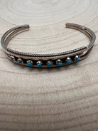 Susie Livingston Turquoise & Sterling Silver Bracelet - Cowhide and Conchos