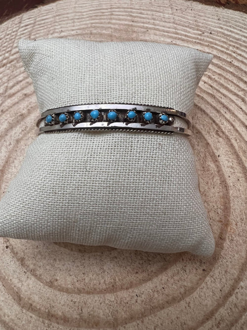 Susie Livingston Turquoise & Sterling Silver Bracelet - Cowhide and Conchos