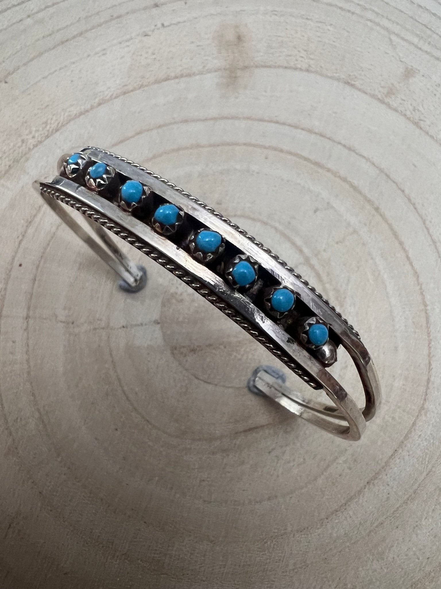 Susie Livingston Turquoise & Sterling Silver Bracelet - Cowhide and Conchos