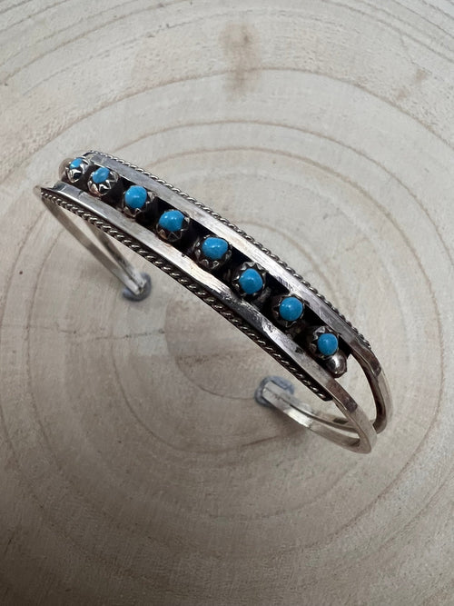 Susie Livingston Turquoise & Sterling Silver Bracelet - Cowhide and Conchos
