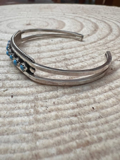 Susie Livingston Turquoise & Sterling Silver Bracelet - Cowhide and Conchos