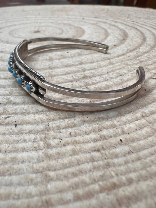 Susie Livingston Turquoise & Sterling Silver Bracelet - Cowhide and Conchos