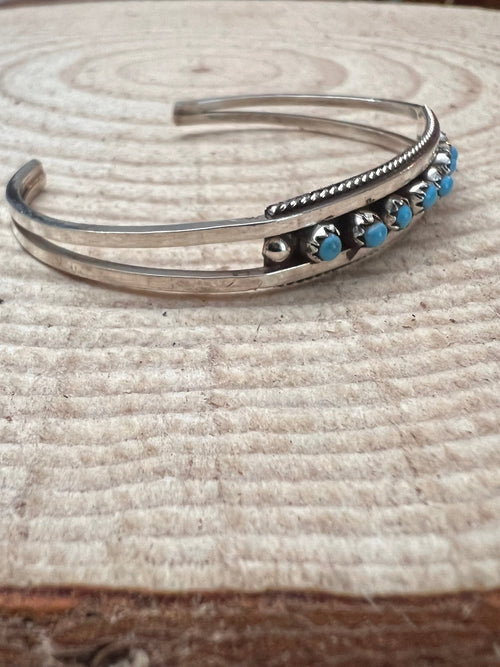Susie Livingston Turquoise & Sterling Silver Bracelet - Cowhide and Conchos