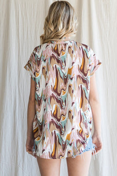 Swirl Print Cap Sleeve Pocket Top - Medium available