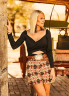Tan Aztec Printed Crease Detail Shorts - Cowhide and Conchos