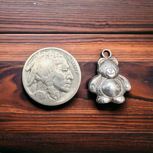 Teddy bear charm/pendant - Cowhide and Conchos