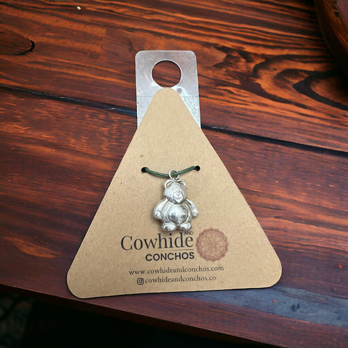 Teddy bear charm/pendant - Cowhide and Conchos
