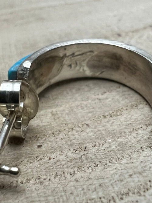 Terrance Panteah Turquoise & Sterling Silver Earrings - Cowhide and Conchos